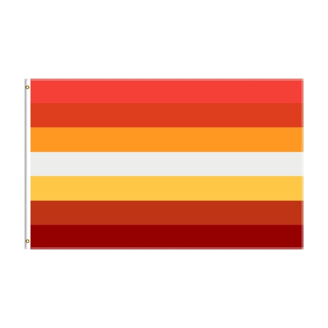 Horizontal orange, red, yellow, and white striped flag shown flat and front-facing