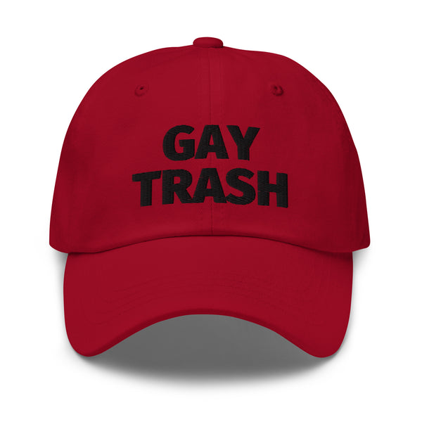 Cranberry Gay Trash (Black Text) Cap by Queer In The World Originals sold by Queer In The World: The Shop - LGBT Merch Fashion