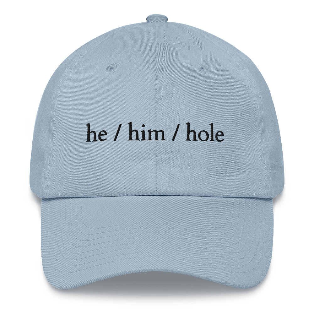 Light Blue He / Him / Hole Cap by Queer In The World Originals sold by Queer In The World: The Shop - LGBT Merch Fashion