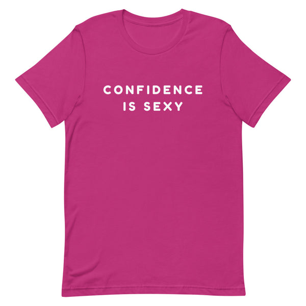 Magenta T-shirt with white text reading “CONFIDENCE IS SEXY”