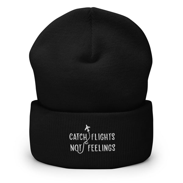 Black Catch Flights Not Feelings Cuffed Beanie by Queer In The World Originals sold by Queer In The World: The Shop - LGBT Merch Fashion