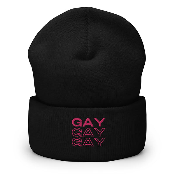 Black Gay Gay Gay Cuffed Beanie by Queer In The World Originals sold by Queer In The World: The Shop - LGBT Merch Fashion