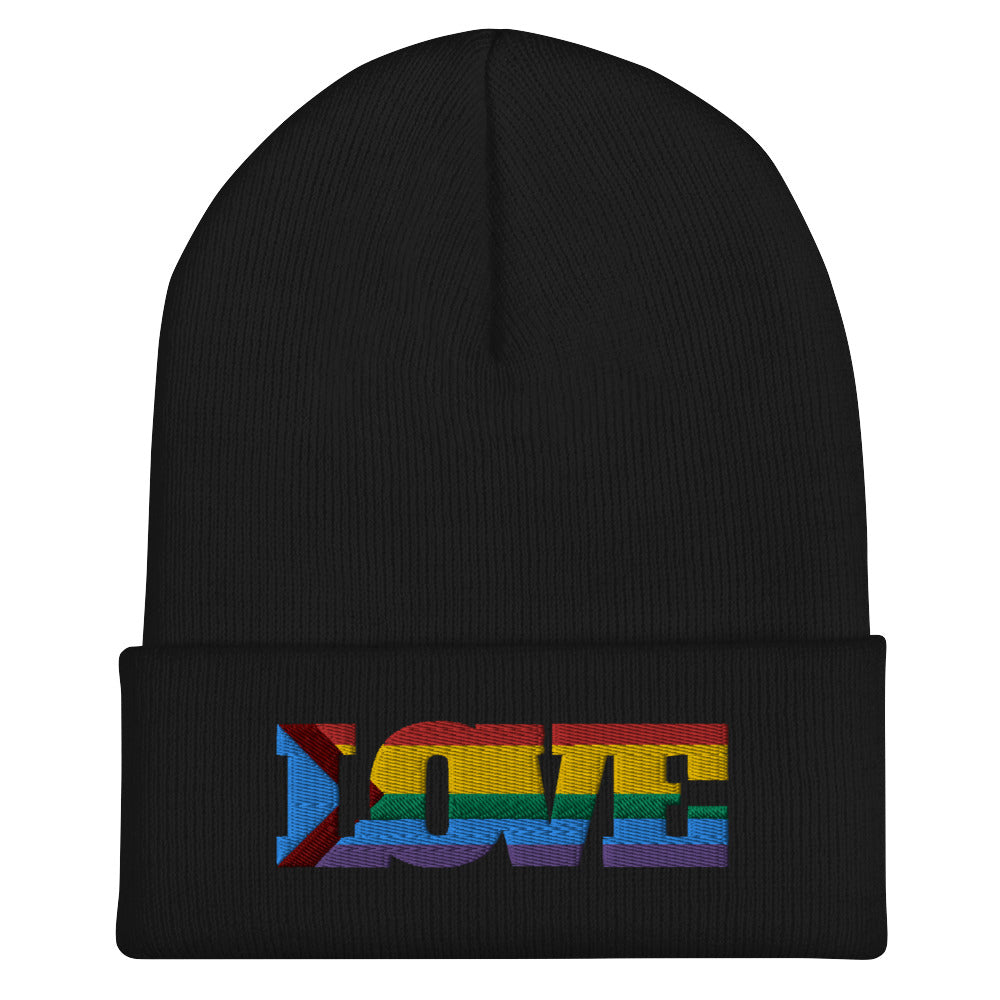 Black Progress LGBT Love Cuffed Beanie by Queer In The World Originals sold by Queer In The World: The Shop - LGBT Merch Fashion