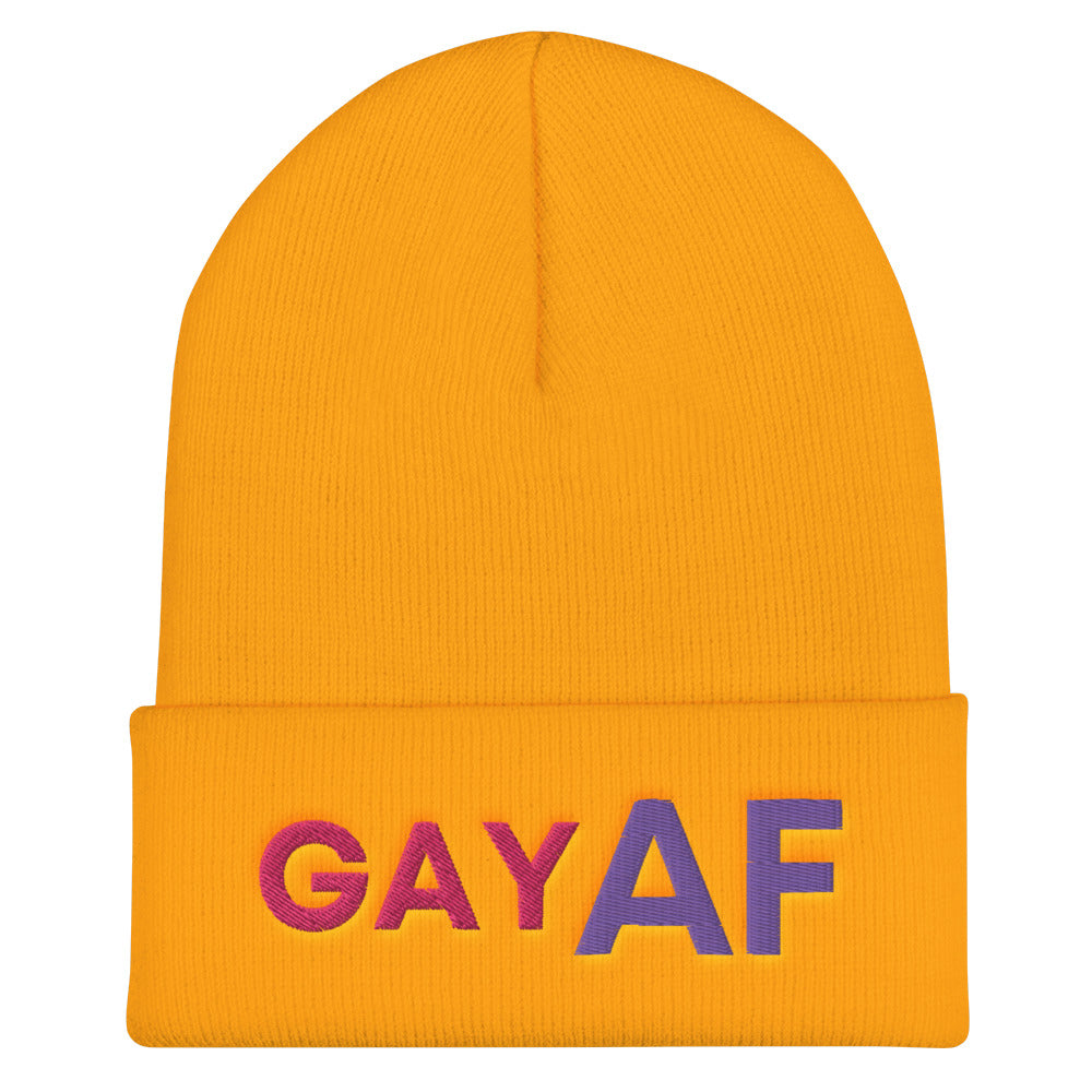 Gold Gay AF Cuffed Beanie by Queer In The World Originals sold by Queer In The World: The Shop - LGBT Merch Fashion