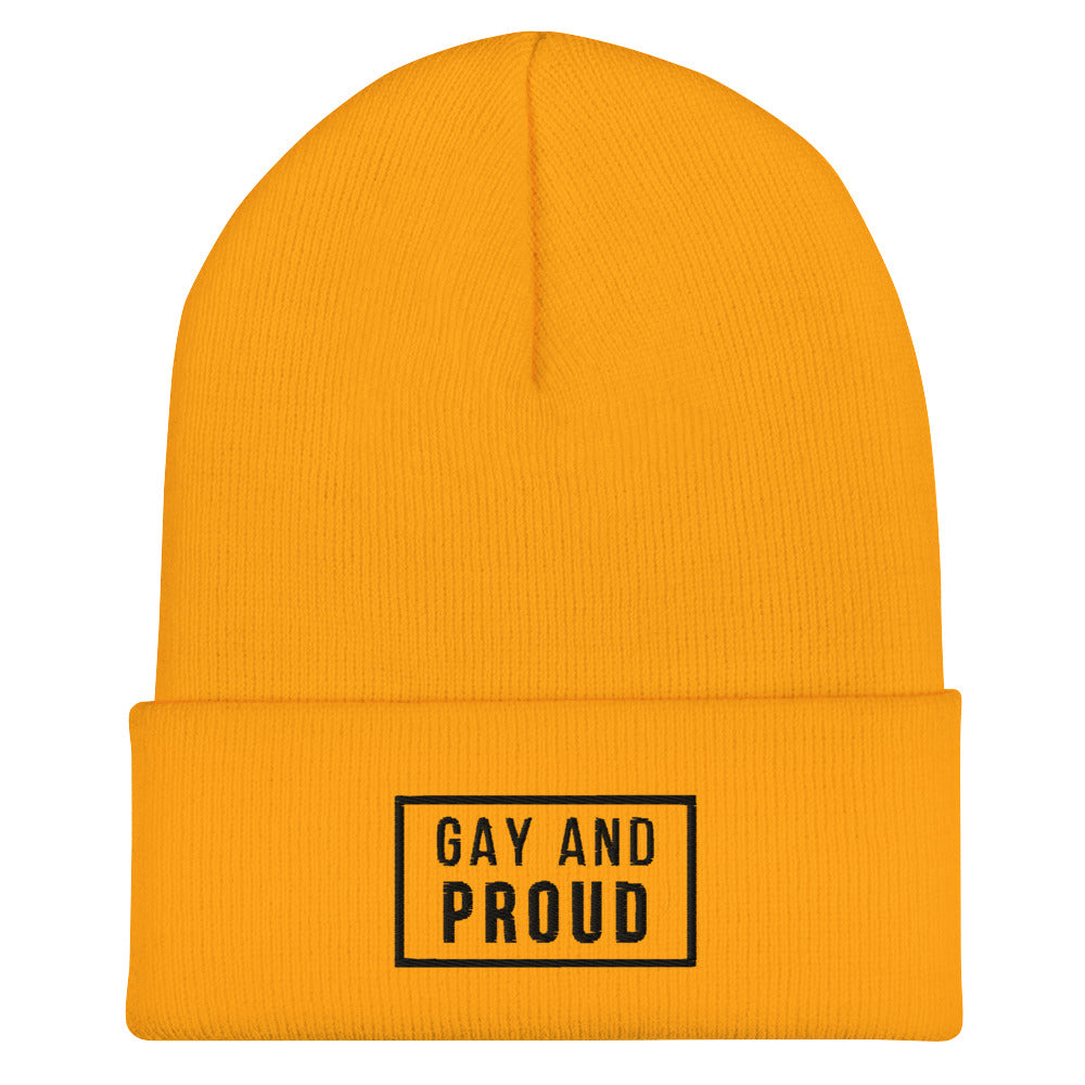 Gold Gay And Proud Cuffed Beanie by Queer In The World Originals sold by Queer In The World: The Shop - LGBT Merch Fashion