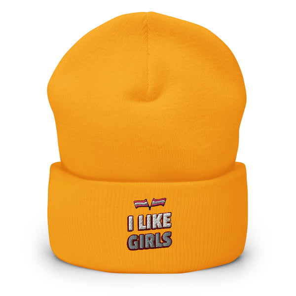 Gold I Like Girls Cuffed Beanie by Queer In The World Originals sold by Queer In The World: The Shop - LGBT Merch Fashion