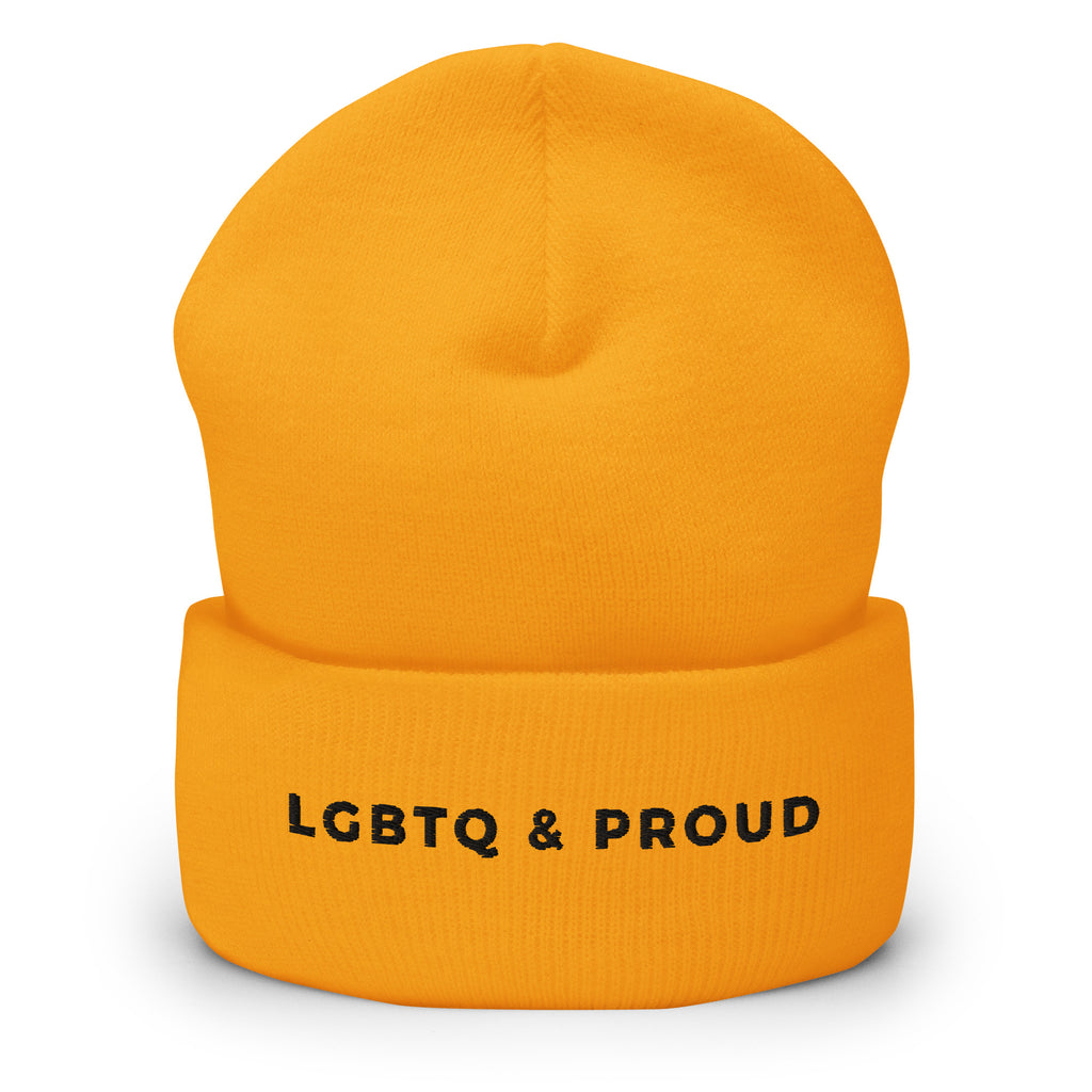 Gold LGBTQ & Proud Cuffed Beanie by Queer In The World Originals sold by Queer In The World: The Shop - LGBT Merch Fashion