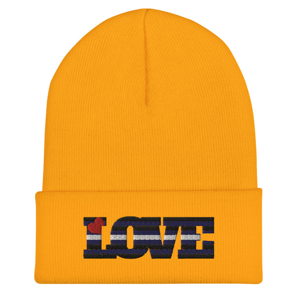 Gold Leather Pride Love Cuffed Beanie by Queer In The World Originals sold by Queer In The World: The Shop - LGBT Merch Fashion