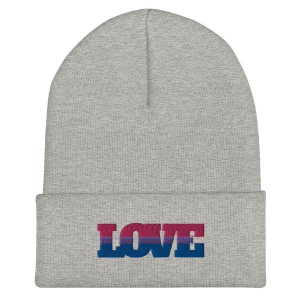 Heather Grey Bisexual Love  Cuffed Beanie by Queer In The World Originals sold by Queer In The World: The Shop - LGBT Merch Fashion