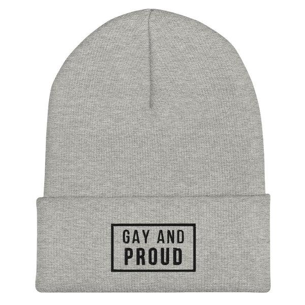 Heather Grey Gay And Proud Cuffed Beanie by Queer In The World Originals sold by Queer In The World: The Shop - LGBT Merch Fashion