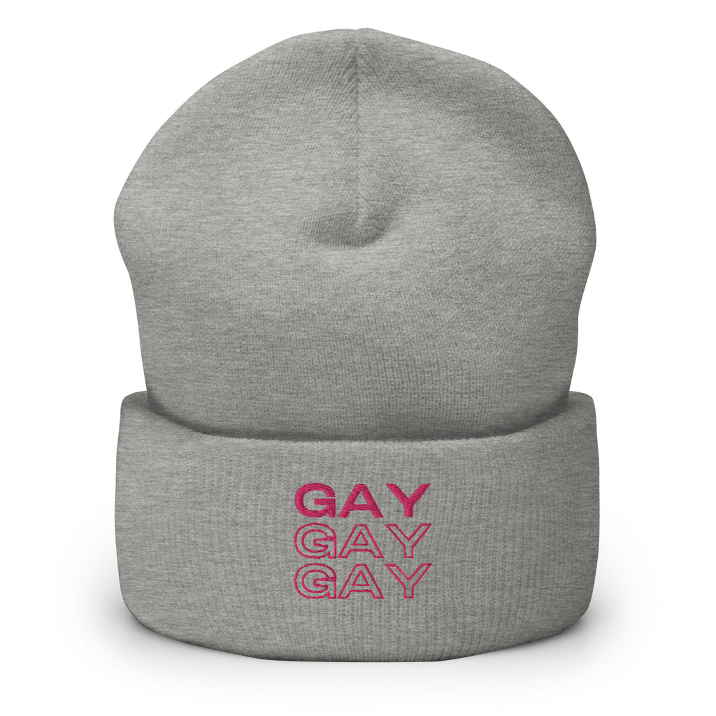 Heather Grey Gay Gay Gay Cuffed Beanie by Queer In The World Originals sold by Queer In The World: The Shop - LGBT Merch Fashion