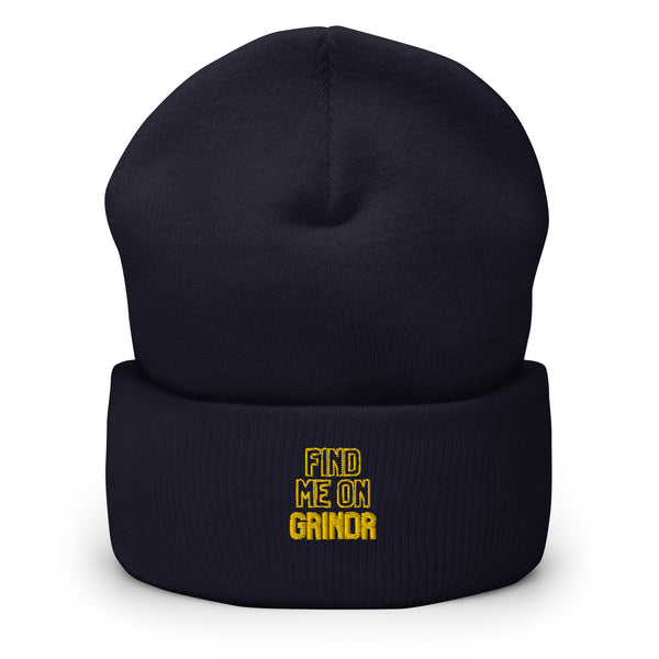 Navy Find Me On Grindr Cuffed Beanie by Queer In The World Originals sold by Queer In The World: The Shop - LGBT Merch Fashion