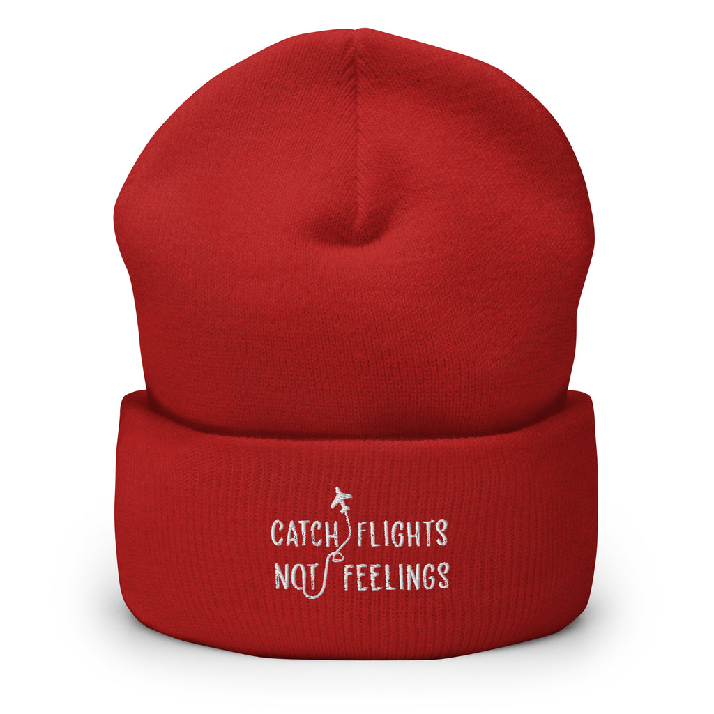 Red Catch Flights Not Feelings Cuffed Beanie by Queer In The World Originals sold by Queer In The World: The Shop - LGBT Merch Fashion