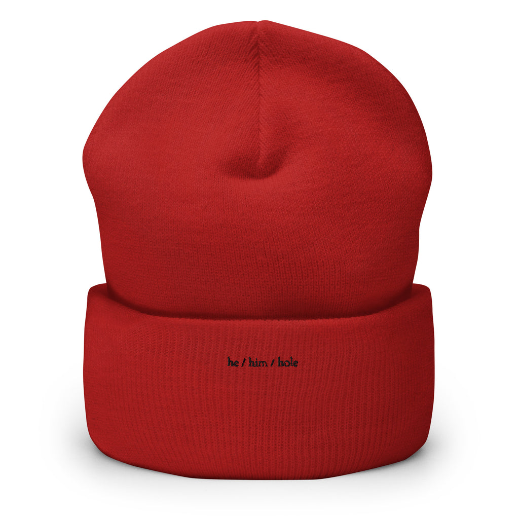 Red He / Him / Hole Cuffed Beanie by Queer In The World Originals sold by Queer In The World: The Shop - LGBT Merch Fashion