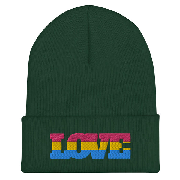 Spruce Pansexual Love Cuffed Beanie by Queer In The World Originals sold by Queer In The World: The Shop - LGBT Merch Fashion