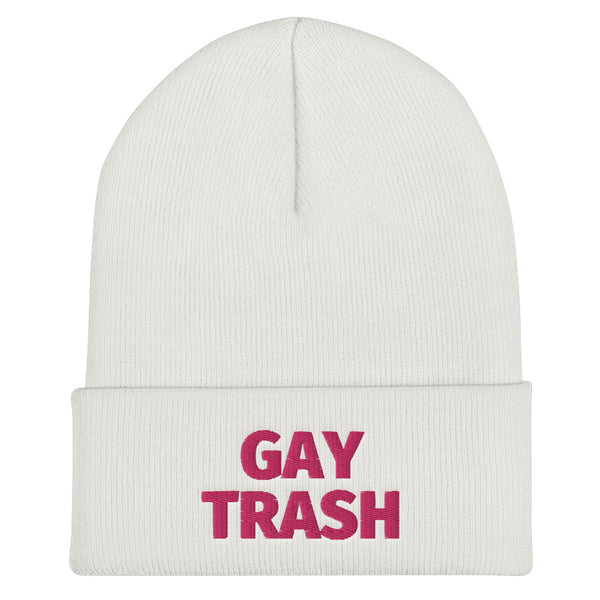 White Gay Trash Cuffed Beanie by Queer In The World Originals sold by Queer In The World: The Shop - LGBT Merch Fashion