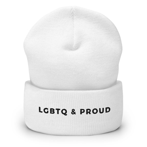 White LGBTQ & Proud Cuffed Beanie by Queer In The World Originals sold by Queer In The World: The Shop - LGBT Merch Fashion