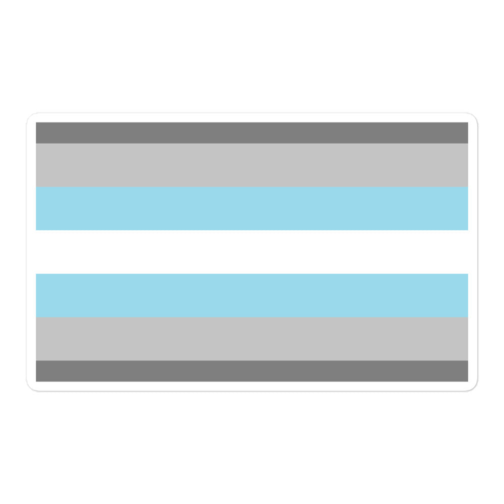 Rectangular sticker showing the demiboy flag in gray, light blue, and white stripes