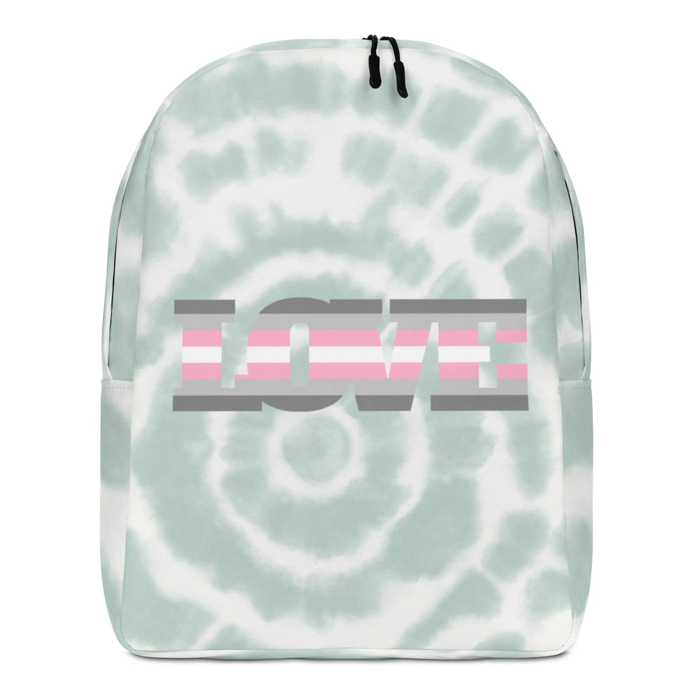 Front-facing mint tie-dye backpack with a large pink, white, and gray striped graphic