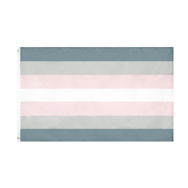Demigirl pride flag with gray, pink, and white horizontal stripes