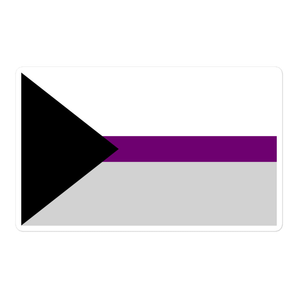 Rectangular demisexual pride flag sticker with black, purple, gray, and white sections