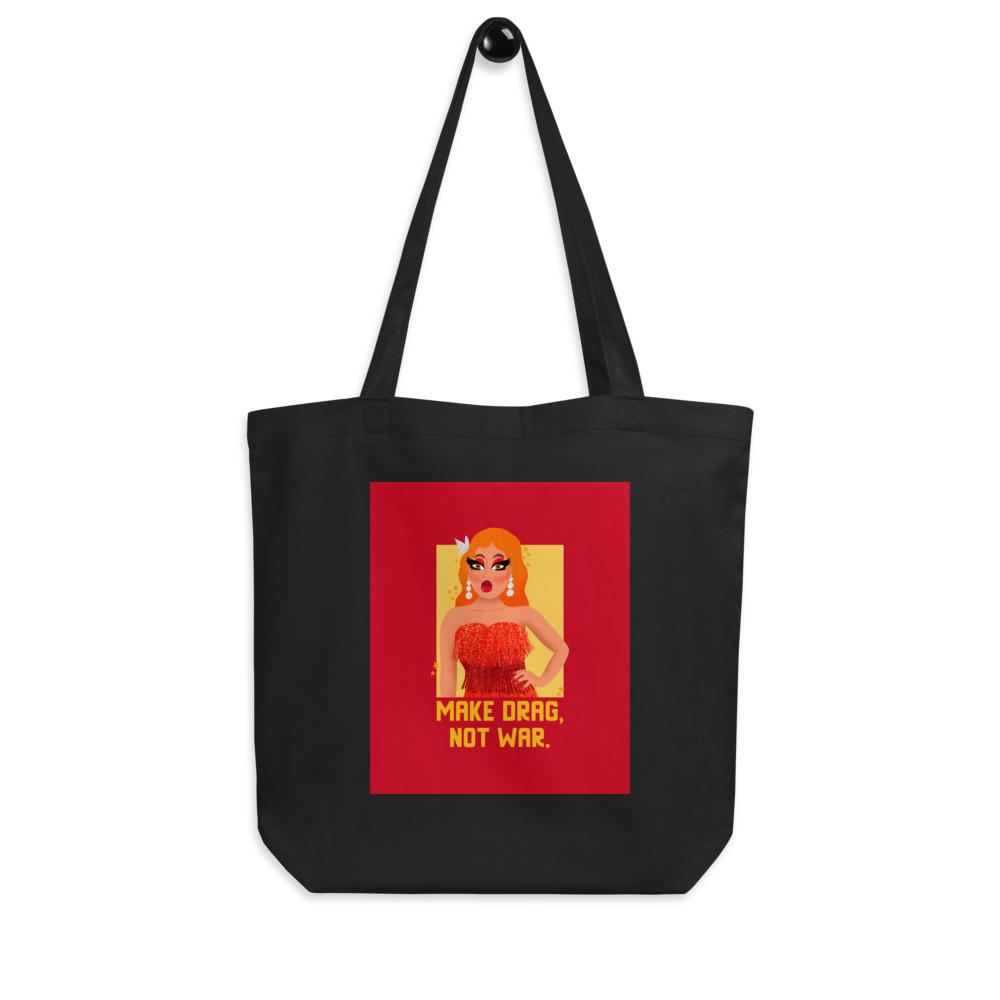 Black Make Drag Not War Eco Tote Bag by Printful sold by Queer In The World: The Shop - LGBT Merch Fashion