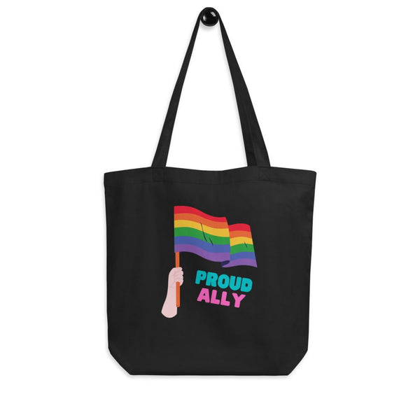 Black Proud Ally Eco Tote Bag by Queer In The World Originals sold by Queer In The World: The Shop - LGBT Merch Fashion