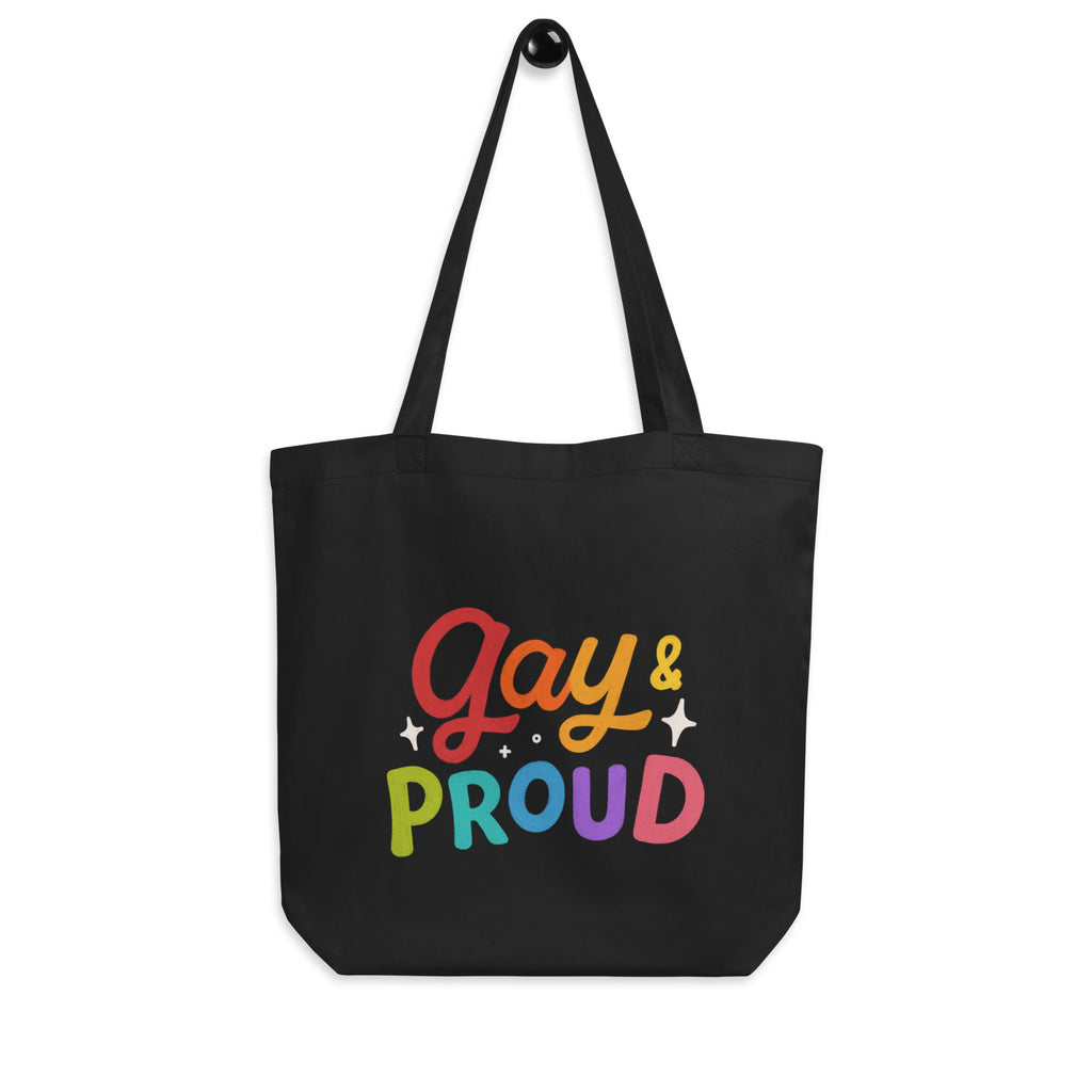 Black Gay & Proud Eco Tote Bag by Queer In The World Originals sold by Queer In The World: The Shop - LGBT Merch Fashion