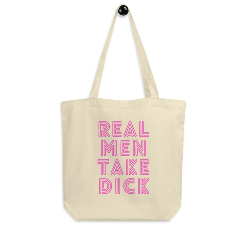 Oyster Real Men Take Dick Eco Tote Bag by Queer In The World Originals sold by Queer In The World: The Shop - LGBT Merch Fashion