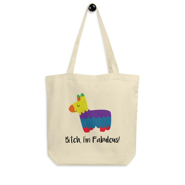 Cream canvas tote bag with a colorful llama graphic and “Bitch, I’m Fabulous!” slogan