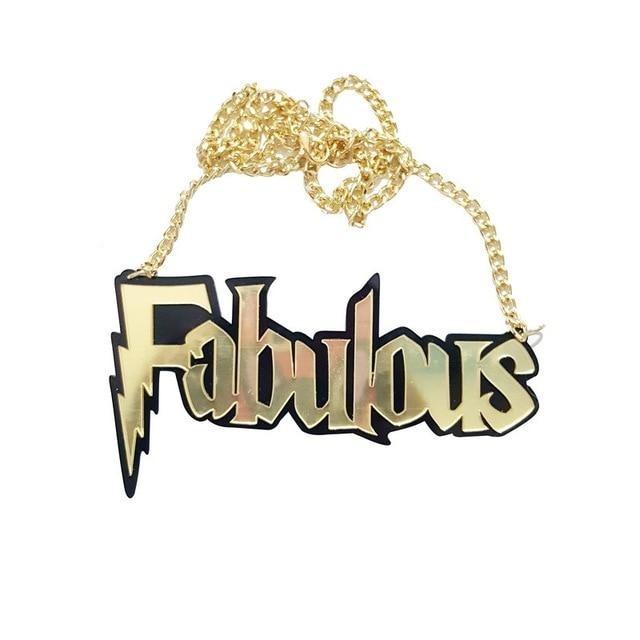 Gold acrylic “Fabulous” statement necklace with a chunky chain