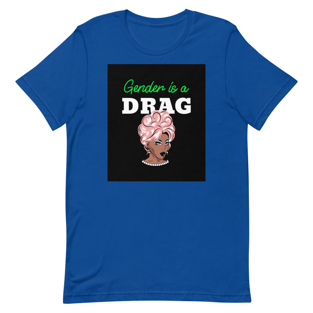 Blue Gender Is a Drag T-shirt with drag queen portrait graphic