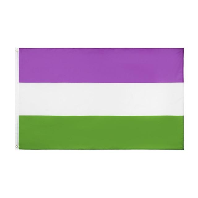Genderqueer Pride flag with purple, white, and green horizontal stripes