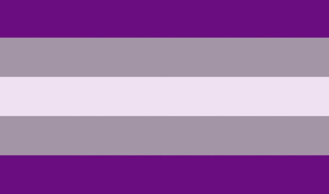 Horizontal greysexual pride flag with purple, grey, and white stripes
