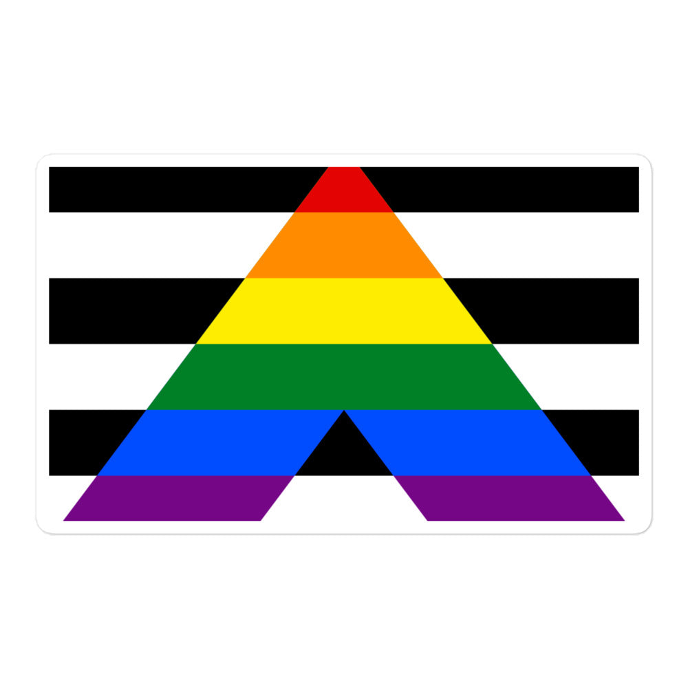 gays'eakers: Bubble-free vinyl sticker showing the black and white ally flag with a bold rainbow “A” for LGBT pride; durable