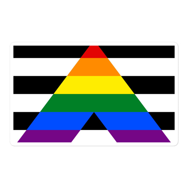 gays'eakers: Bubble-free vinyl sticker showing the black and white ally flag with a bold rainbow “A” for LGBT pride; durable