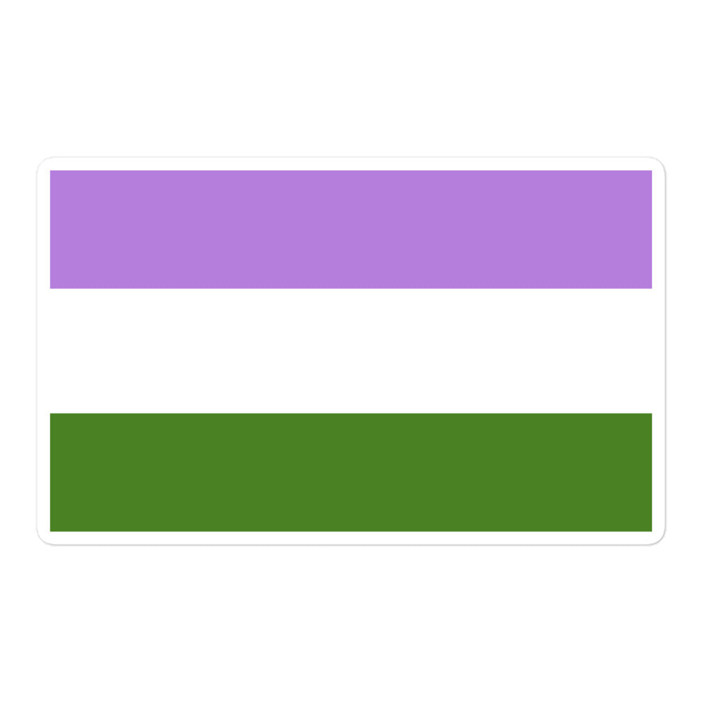 Rectangular sticker with lavender and green horizontal stripes