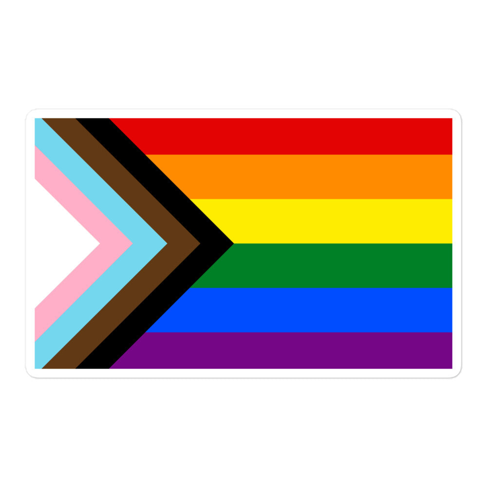 lgbtqia flag: Bubble-Free Sticker of the LGBTQ+ Progress Flag with rainbow stripes and inclusive chevron