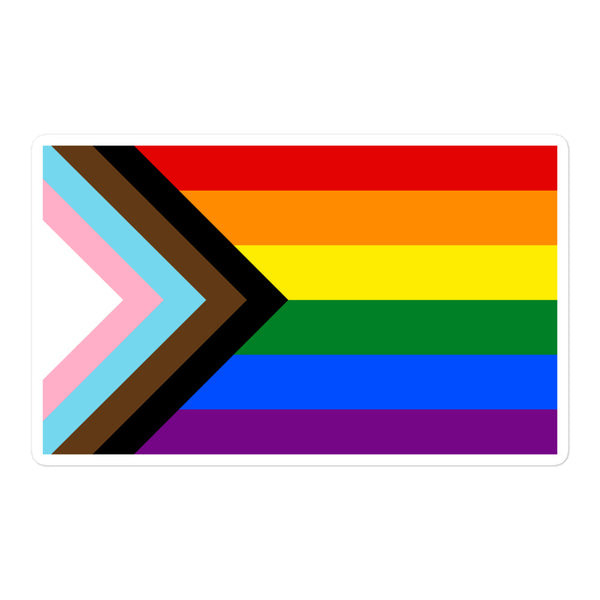 lgbtqia flag: Bubble-Free Sticker of the LGBTQ+ Progress Flag with rainbow stripes and inclusive chevron