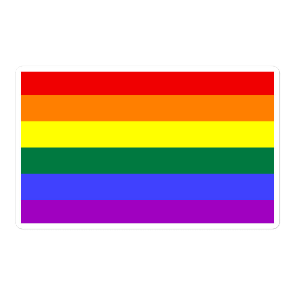 Rectangular rainbow pride flag sticker with six horizontal color bands