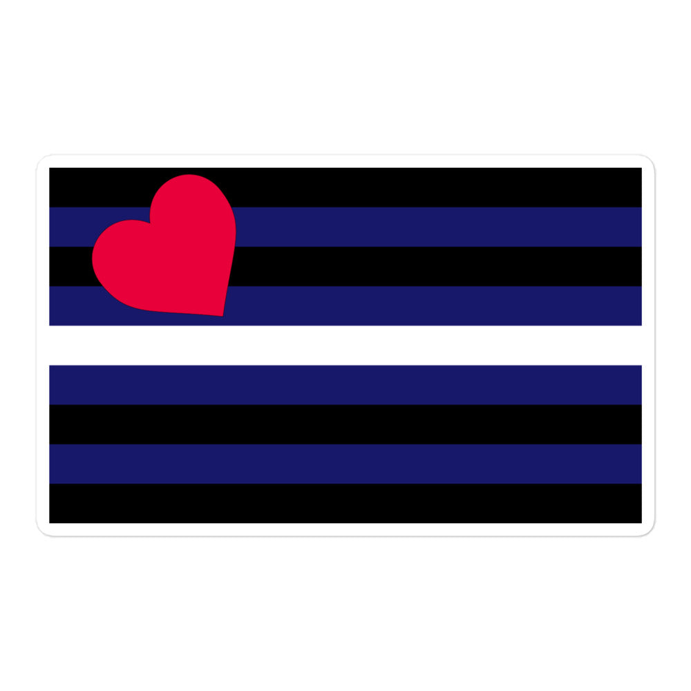 Rectangular leather pride flag sticker with a red heart on the upper left