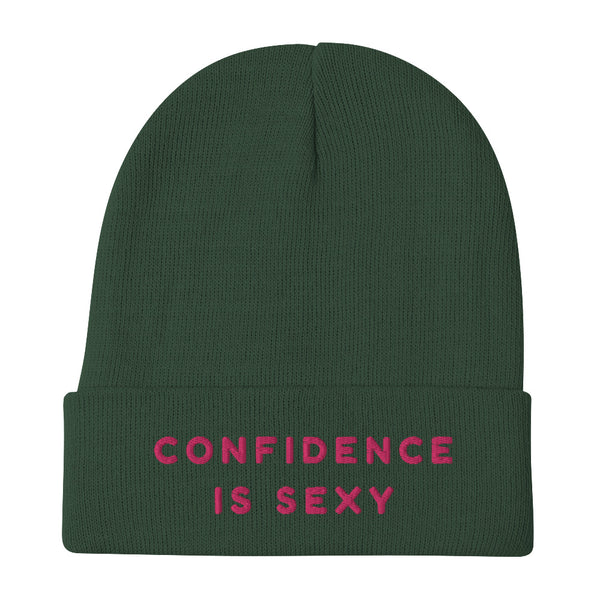 Dark green Confidence Is Sexy Embroidered Beanie by Queer In The World Originals sold by Queer In The World: The Shop - LGBT Merch Fashion