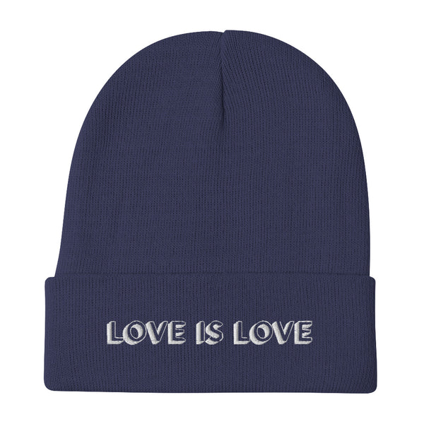 Navy Love Is Love Embroidered Beanie by Queer In The World Originals sold by Queer In The World: The Shop - LGBT Merch Fashion