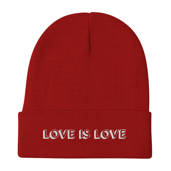 Red Love Is Love Embroidered Beanie by Queer In The World Originals sold by Queer In The World: The Shop - LGBT Merch Fashion