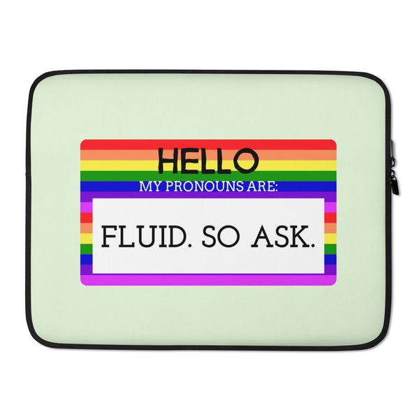 Laptop sleeve with a rainbow-striped 