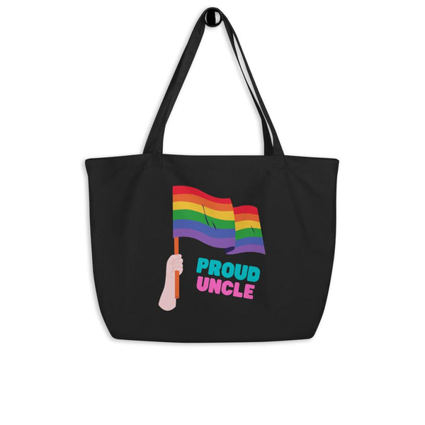 Black Proud Uncle Large Organic Tote Bag by Queer In The World Originals sold by Queer In The World: The Shop - LGBT Merch Fashion