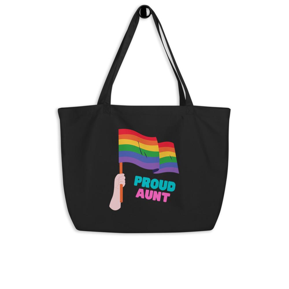 Black Proud Aunt Large Organic Tote Bag by Queer In The World Originals sold by Queer In The World: The Shop - LGBT Merch Fashion