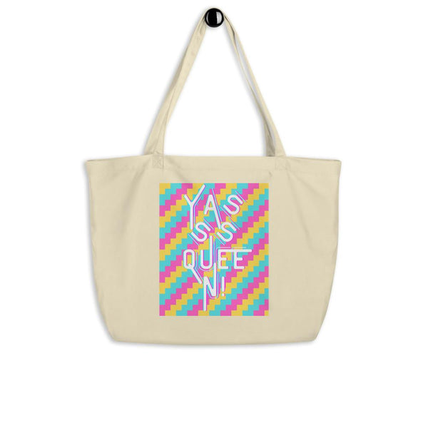 Oyster Yasss Queen Large Organic Tote Bag by Queer In The World Originals sold by Queer In The World: The Shop - LGBT Merch Fashion