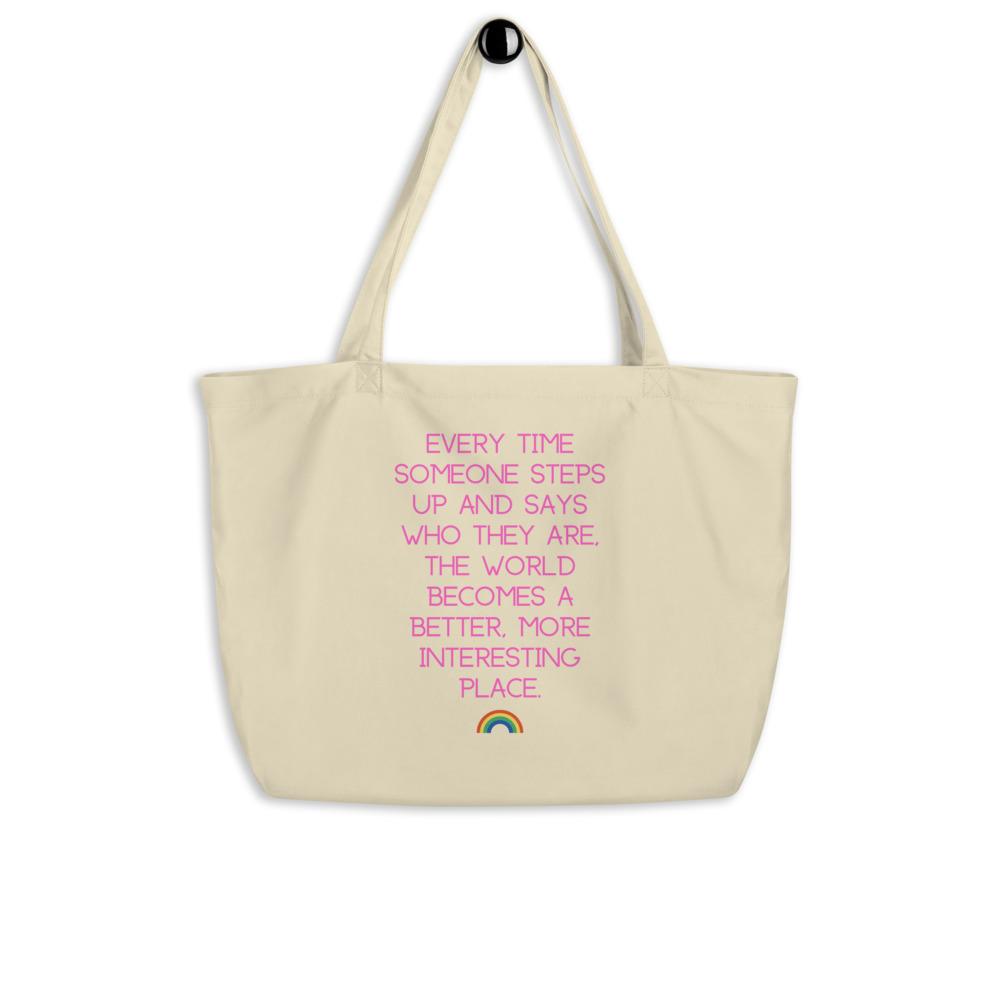 Oyster Everytime Someone Steps Up Large Organic Tote Bag by Printful sold by Queer In The World: The Shop - LGBT Merch Fashion