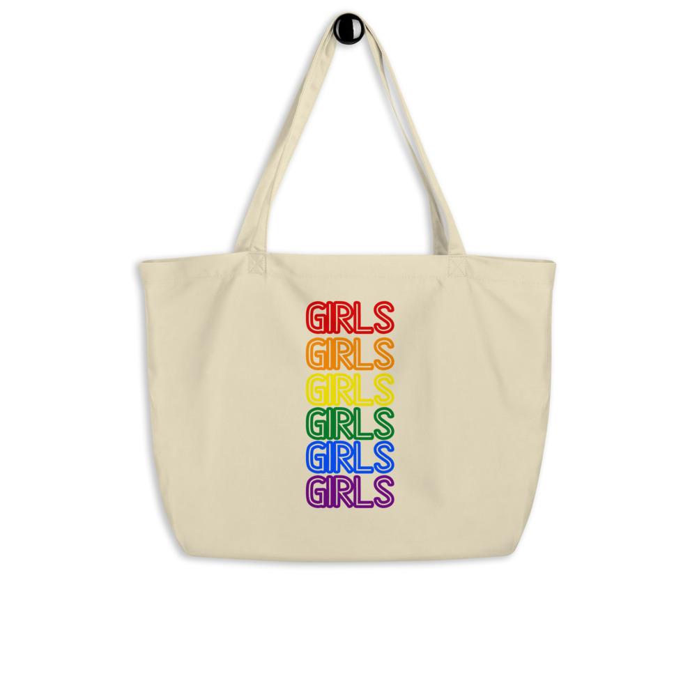 Oyster Girls Girls Girls Large Organic Tote Bag by Queer In The World Originals sold by Queer In The World: The Shop - LGBT Merch Fashion